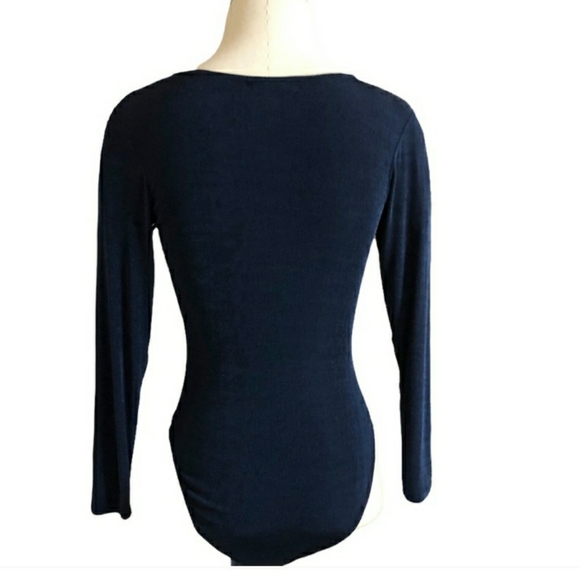 SARAH RICHARDS Navy Sheer Knit Bodysuit Size LargeV.   EUC! - Picture 2 of 6